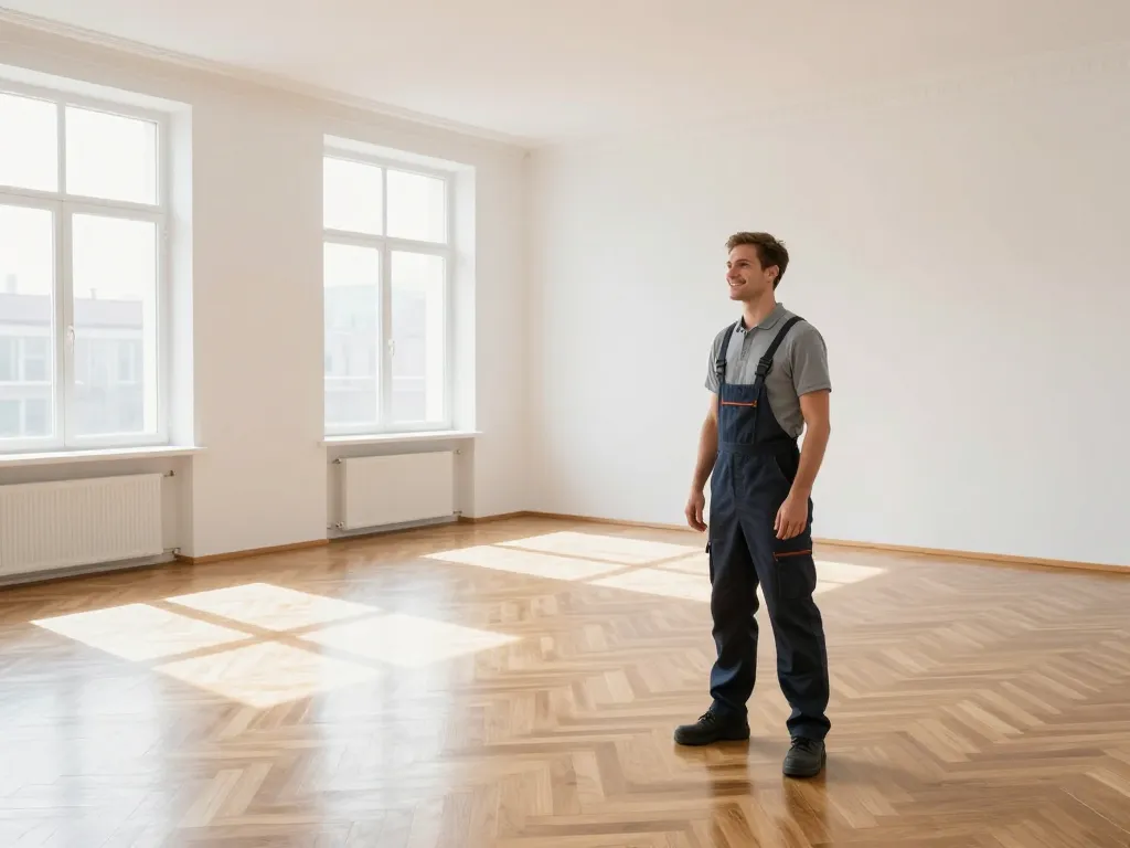 Intérieur d'un appartement spacieux et lumineux totalement vidé et nettoyé après une prestation de débarras professionnel.