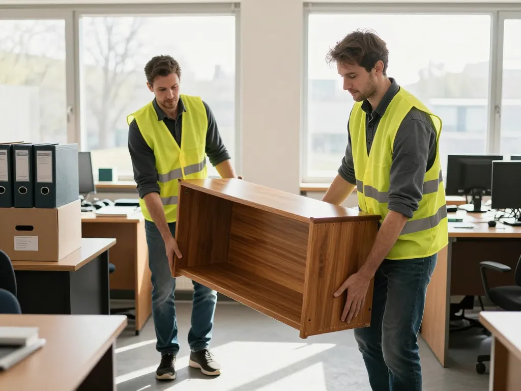 Équipe de professionnels en plein débarras d'un bureau encombré avec enlèvement de vieux meubles dans les Yvelines.