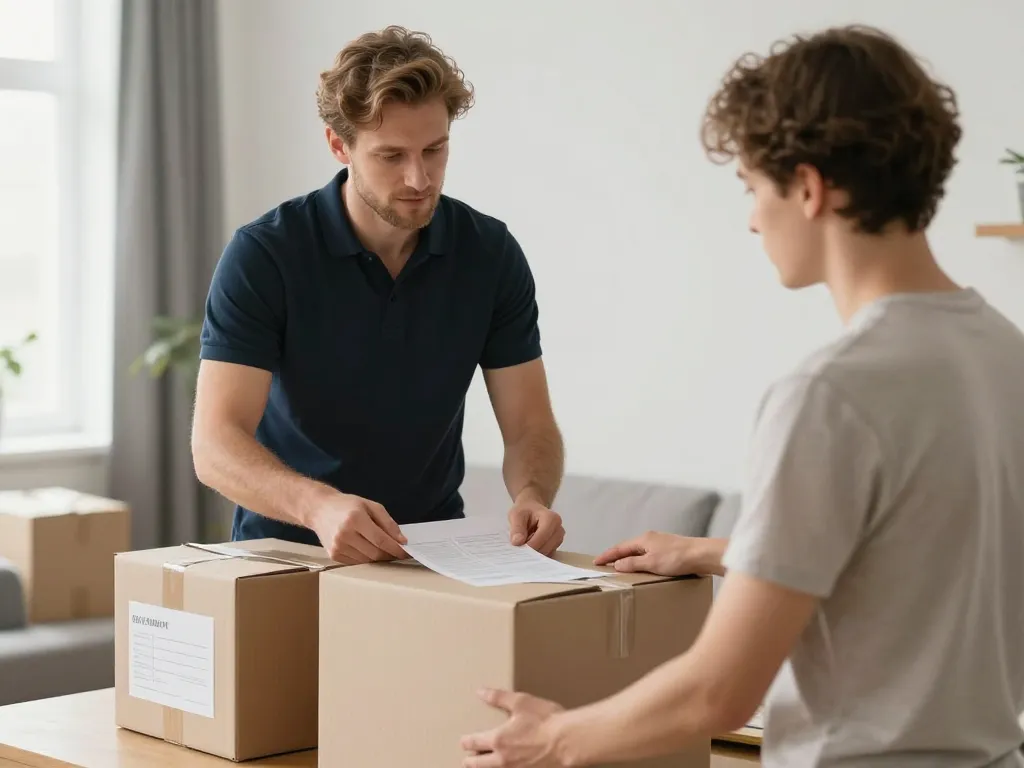 Professionnel du débarras accompagnant avec bienveillance une famille pour le tri d'objets lors d'une succession dans le Val-de-Marne.